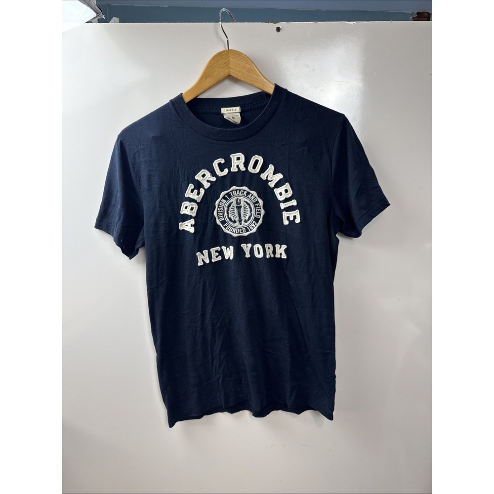 Abercrombie & Fitch Muscle Shirt M Blue New York Patch Division 1 Track VTG SS